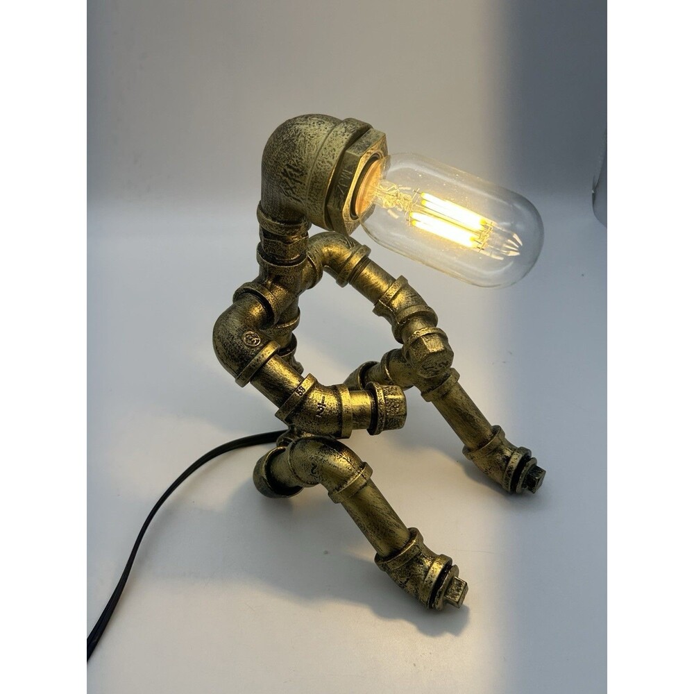 Industrial Pipe Table Lamp Bronze Metal Corded Wall Switch Control 8 1/2” tall